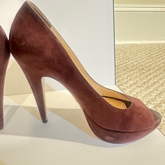 Suede Prada Peeptoe Pumps Sz 38 - Picture 10 of 14